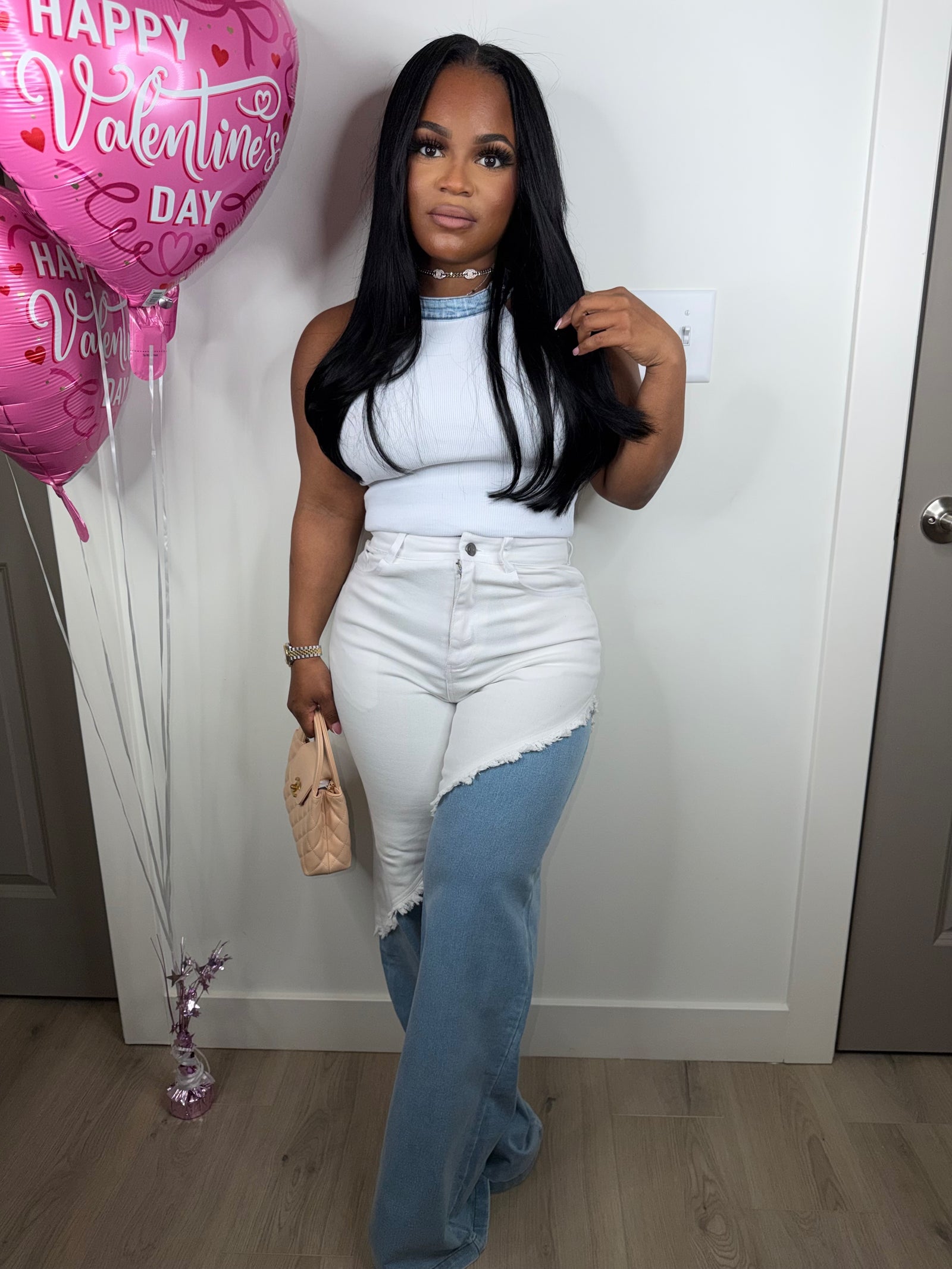 Both sides denim (stretchy) Happy love day