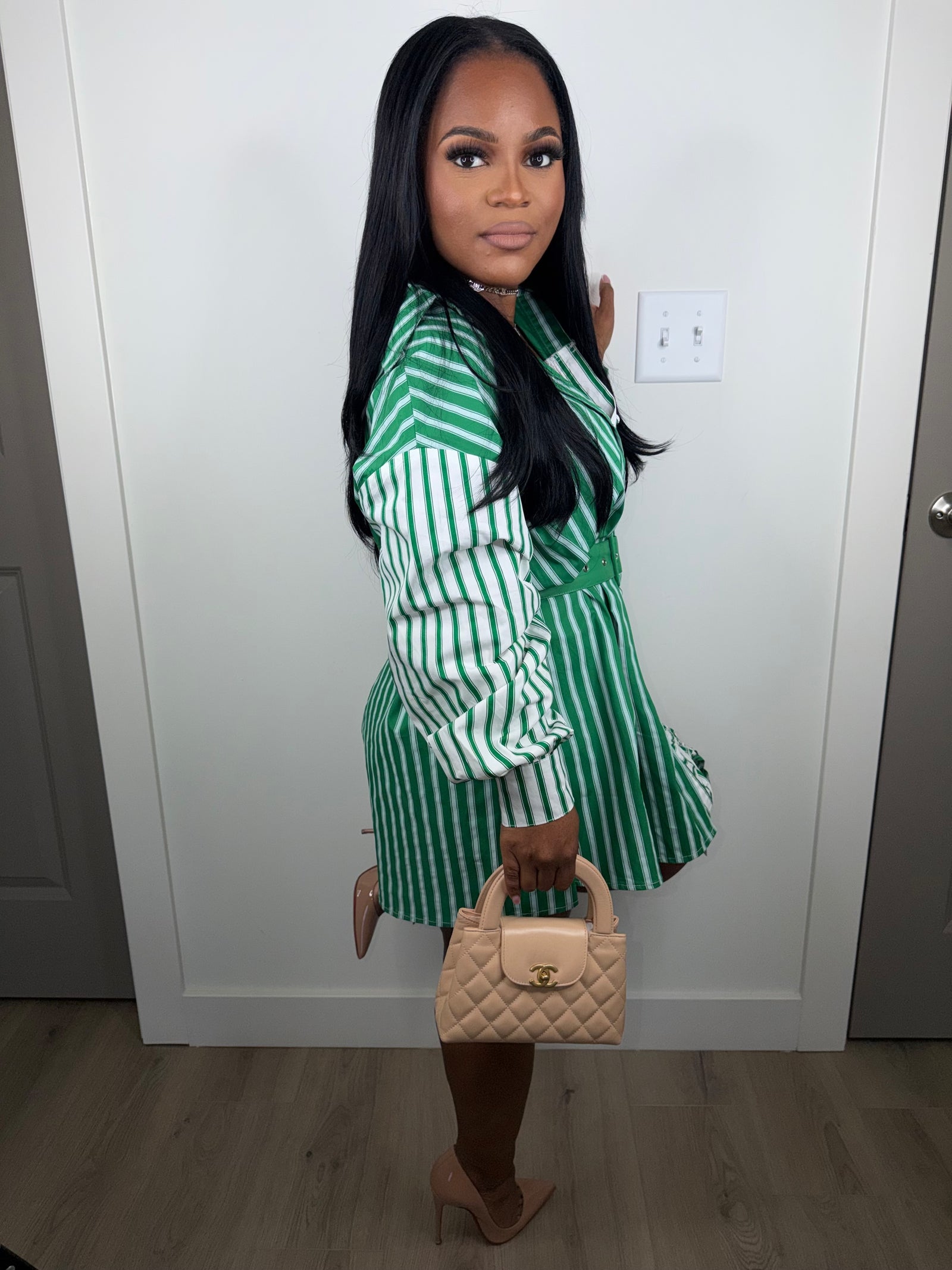 Monaco stripe babydoll dress (very oversized) green