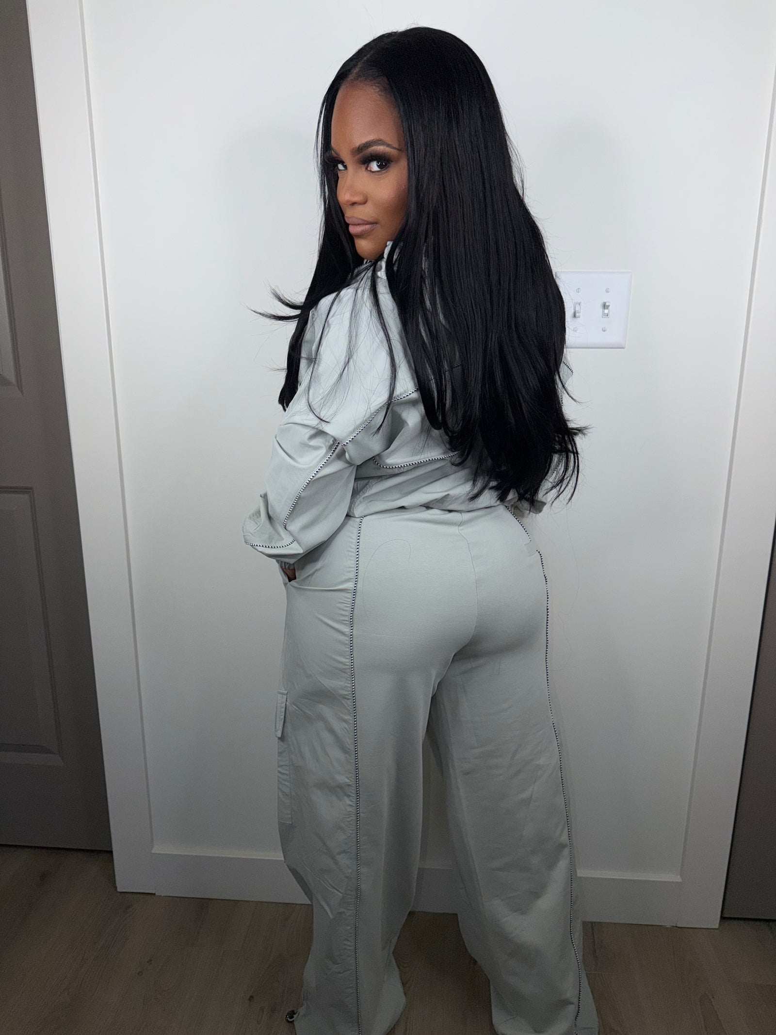 Come and talk to me luxe cargo set sage (can size down)