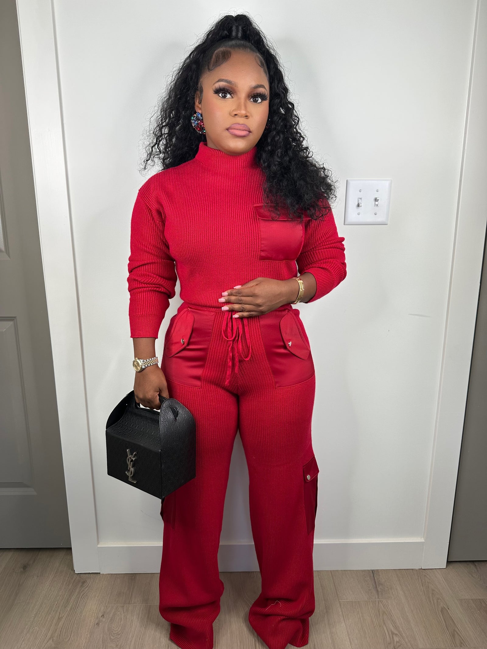 Triple Threat  luxe pants set great stretch (red)