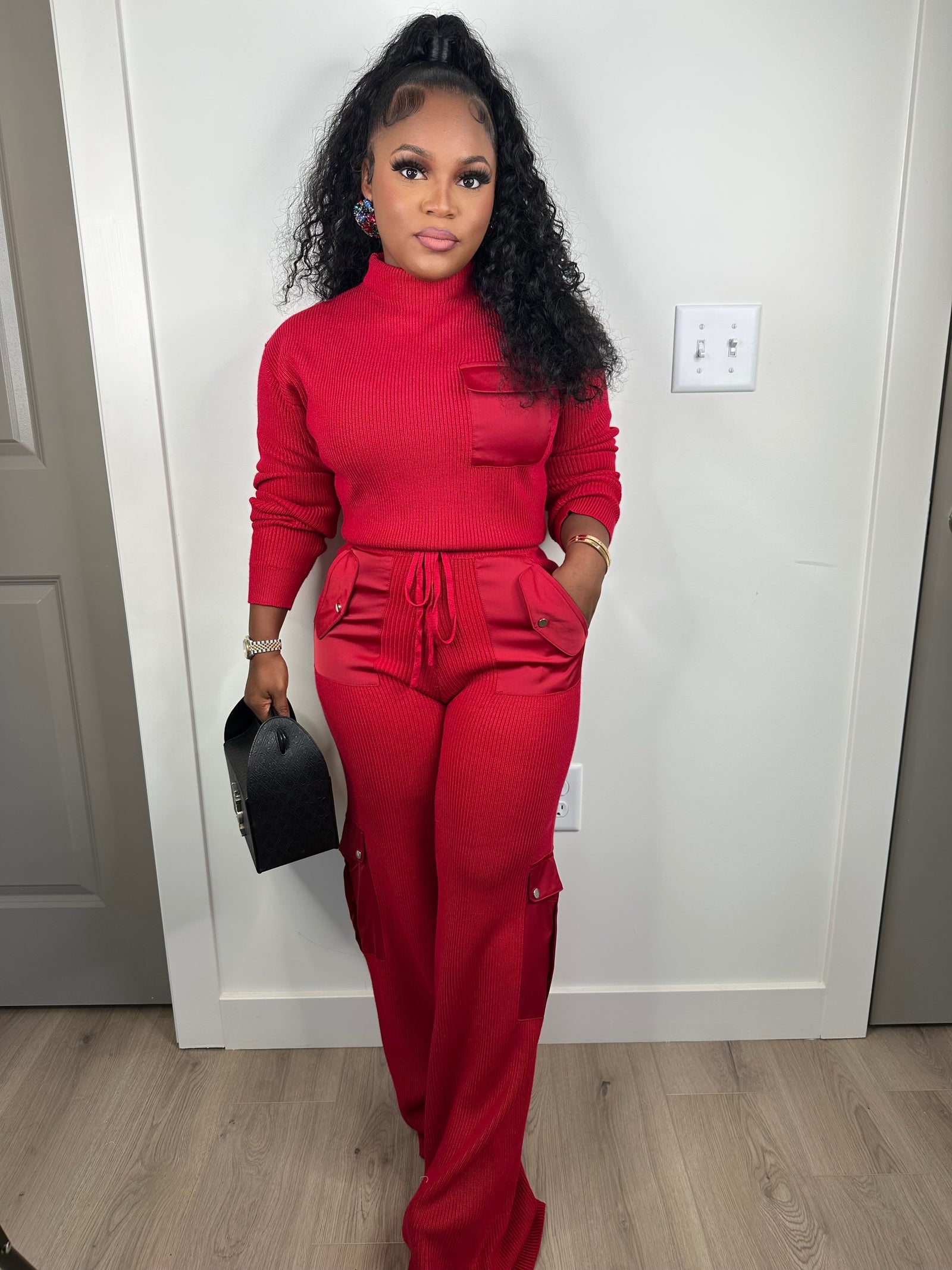 Triple Threat  luxe pants set great stretch (red)