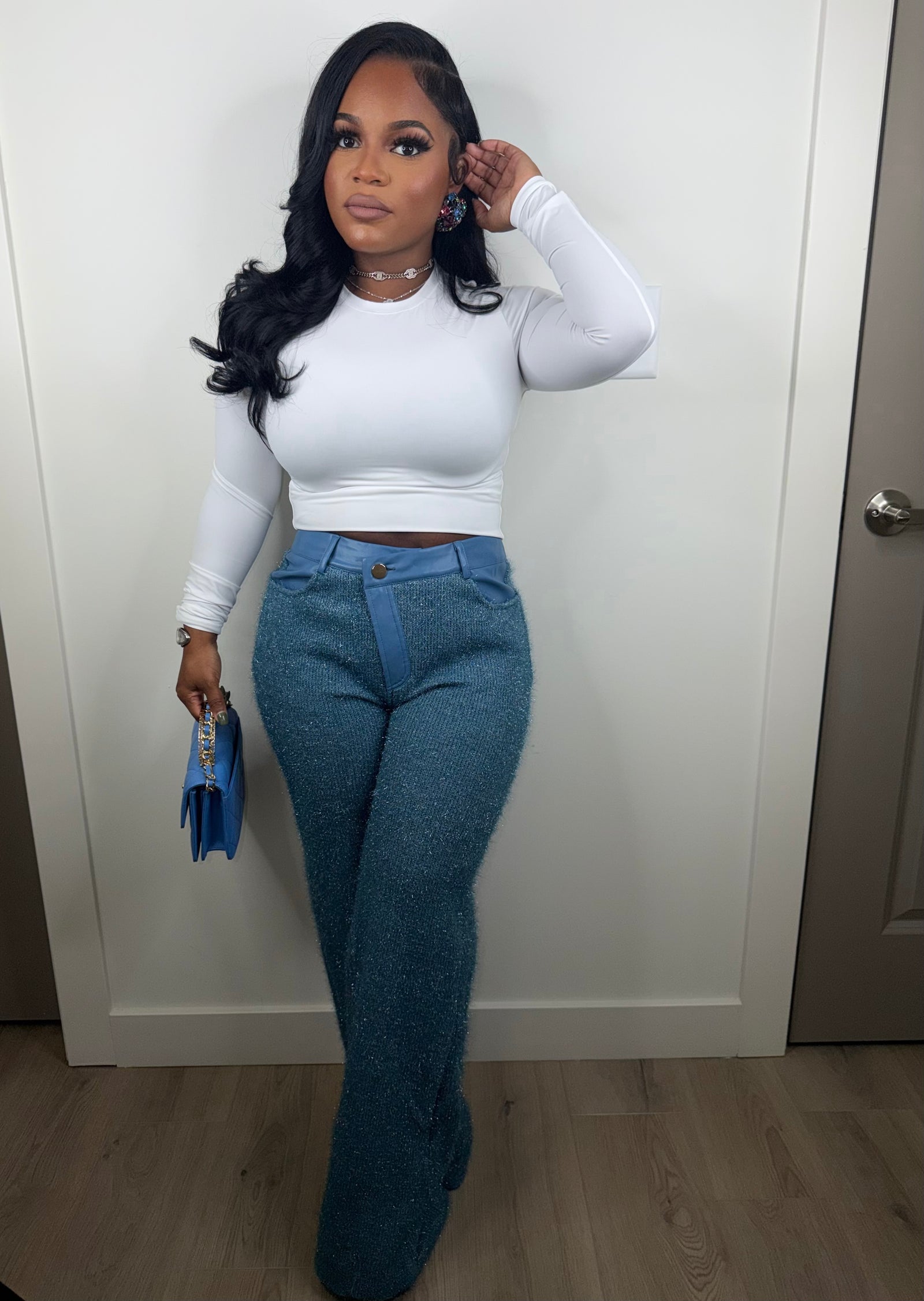 Fame luxe pants set great stretch (blue)