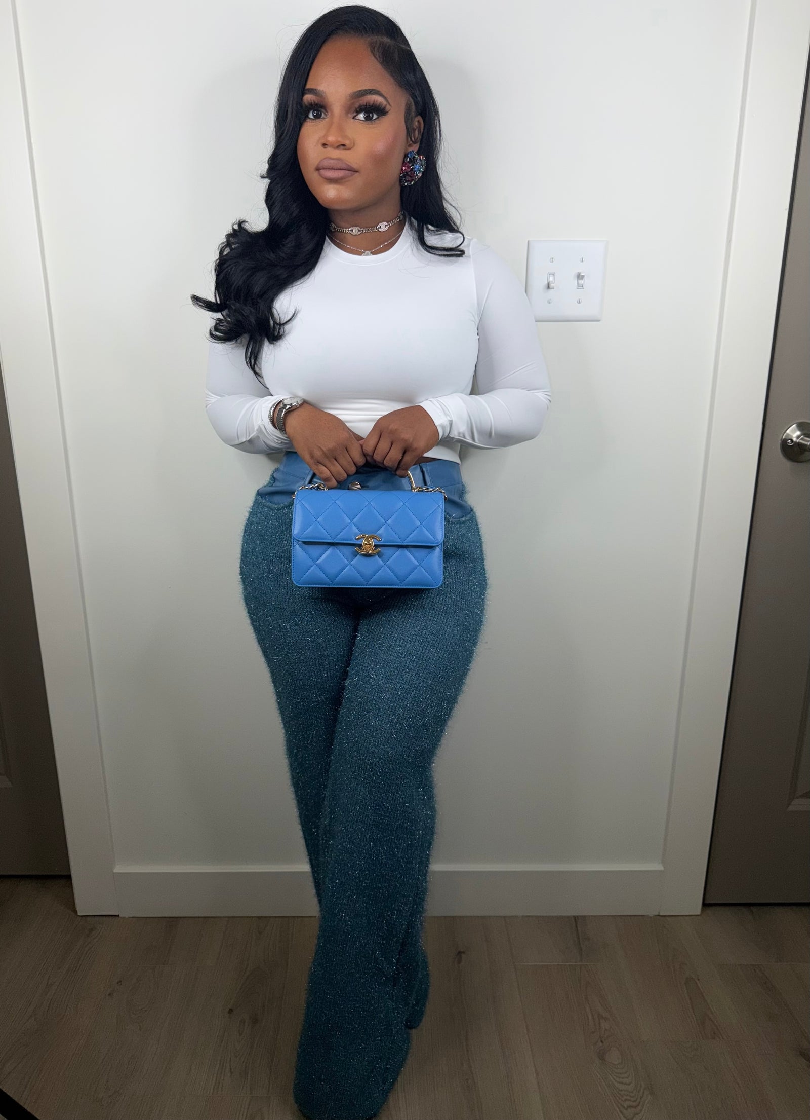 Fame luxe pants set great stretch (blue)