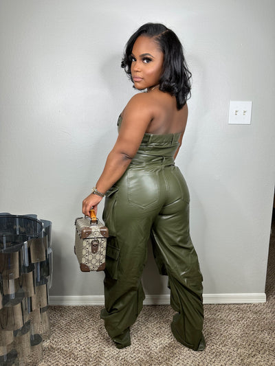 We rocking leather luxe jumpsuit (green)