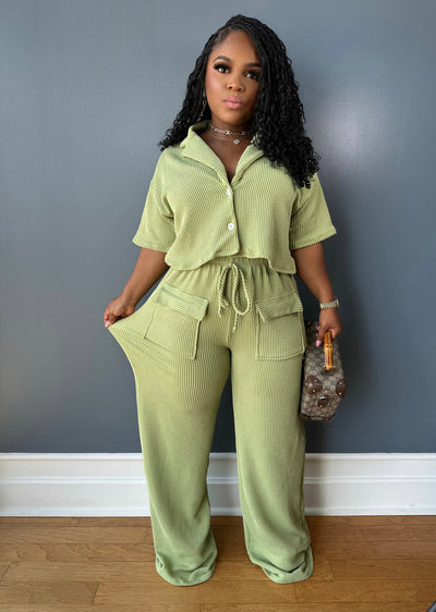 On the go pants set (extremely stretchy) green