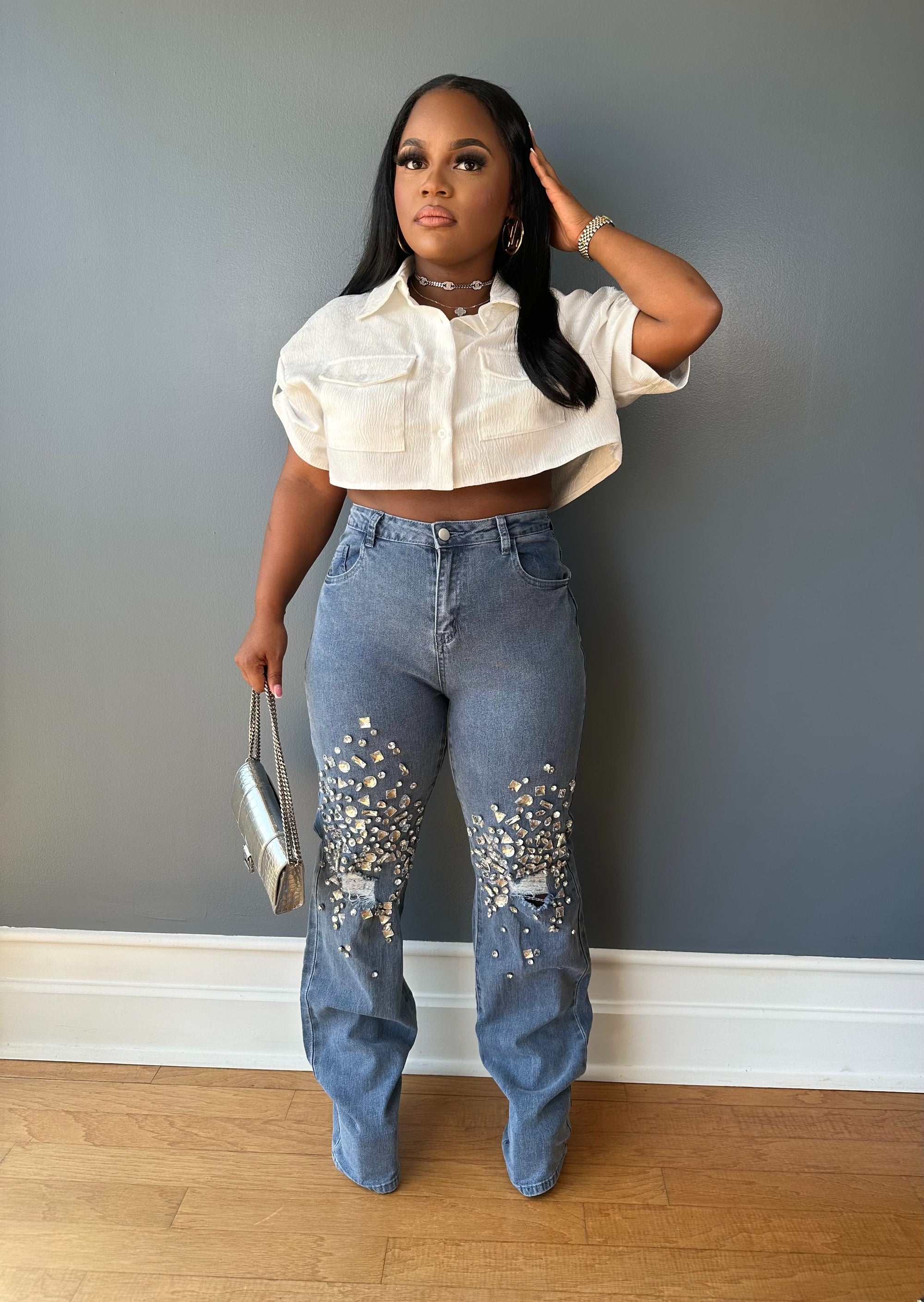 Rhinestone jeans very stretchy (RESTOCKED)