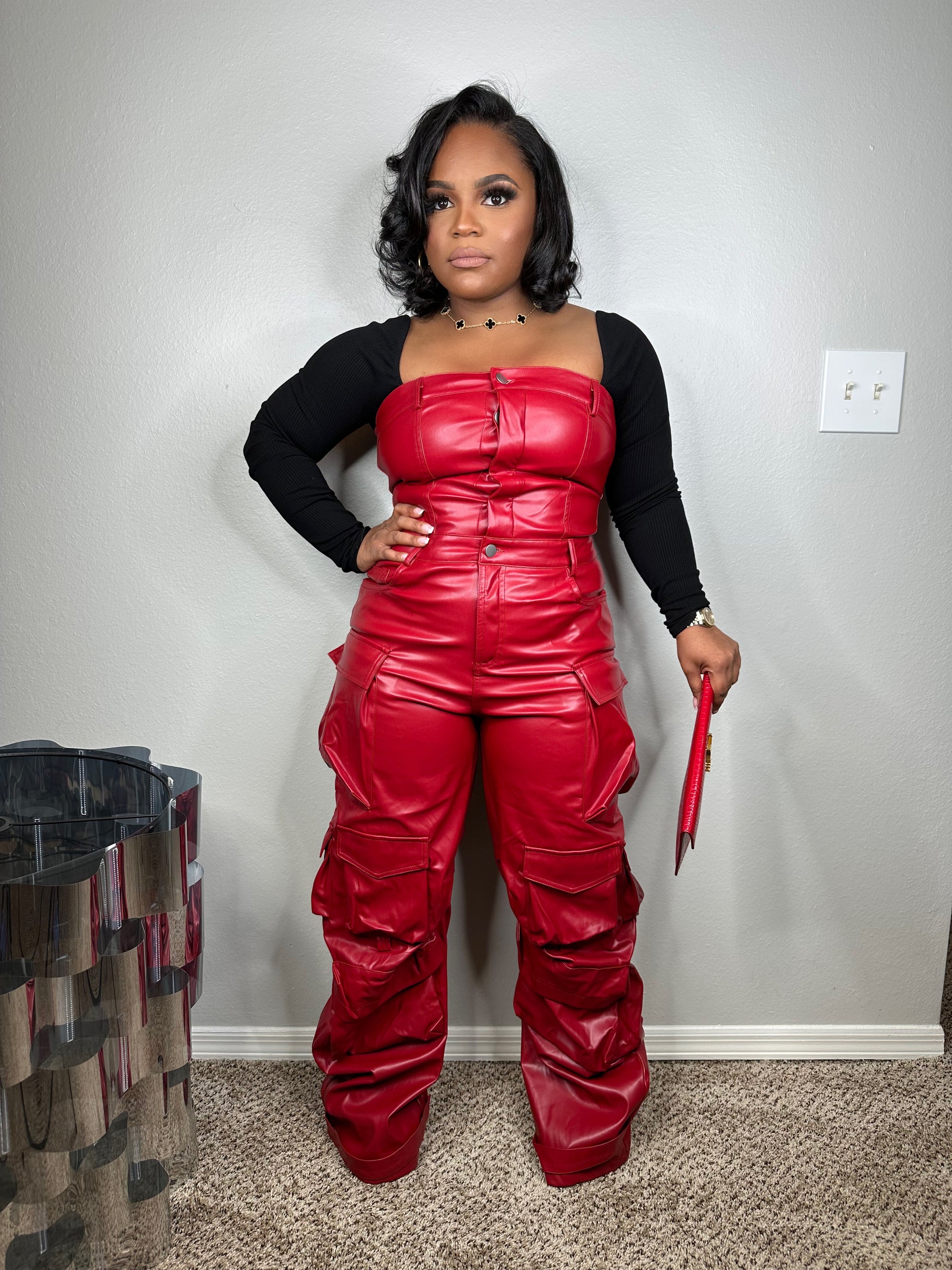 We rocking leather luxe jumpsuit (red) - shopcouturedujour