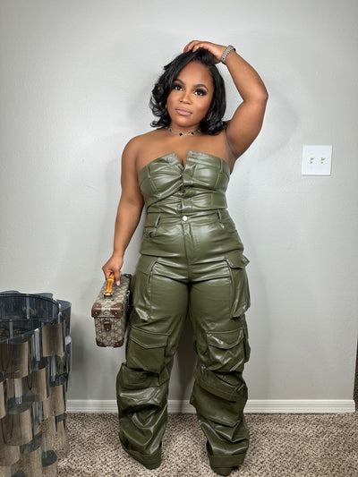 We rocking leather luxe jumpsuit (green)