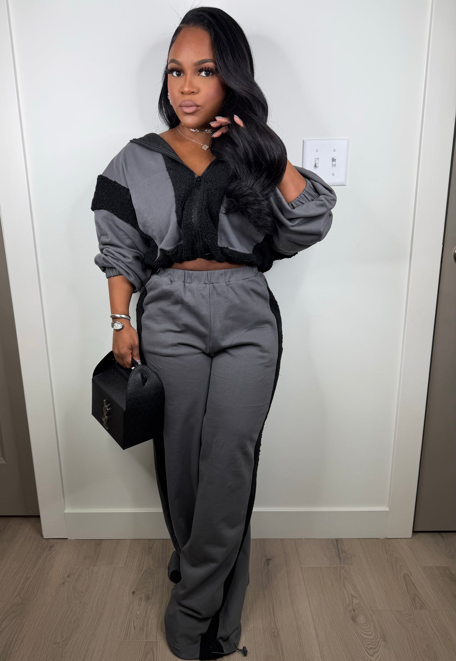 The Cozy Fuzzy Duo (very stretchy) can size down (black/gray)