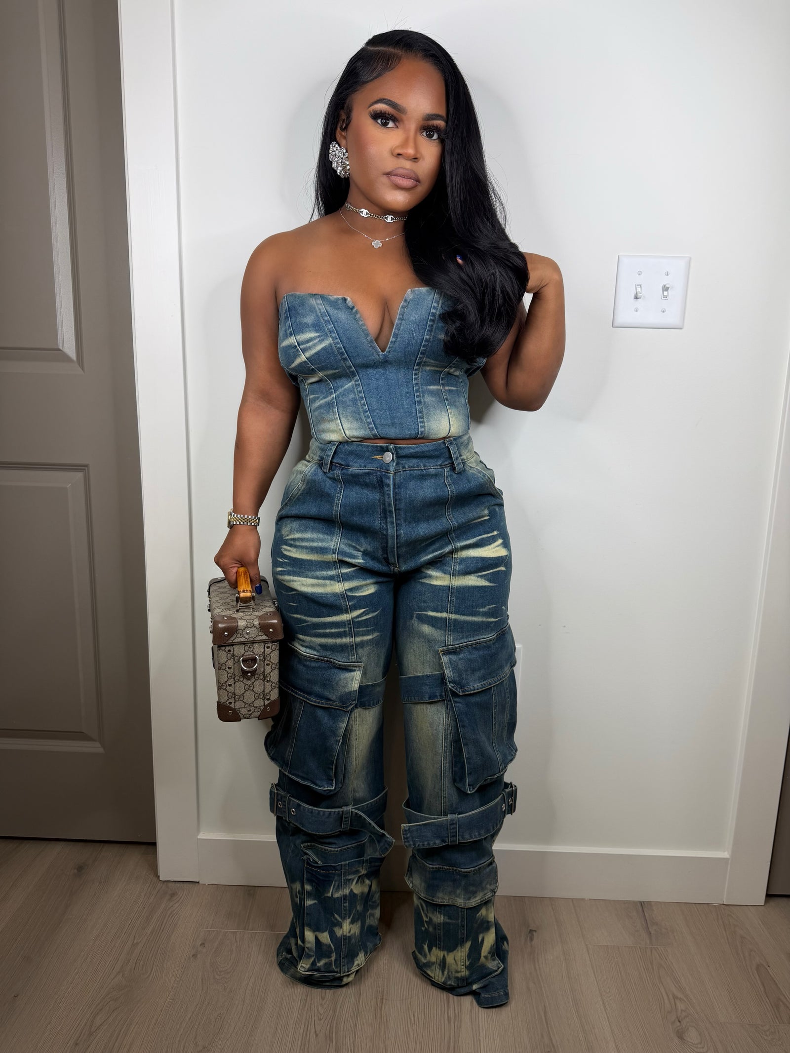 Demi luxe Cargo Denim Set (great stretch)