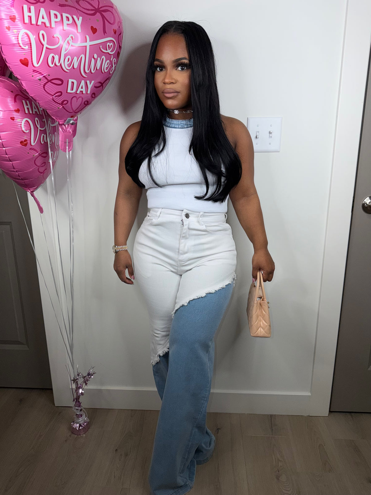 Both sides denim (stretchy) Happy love day