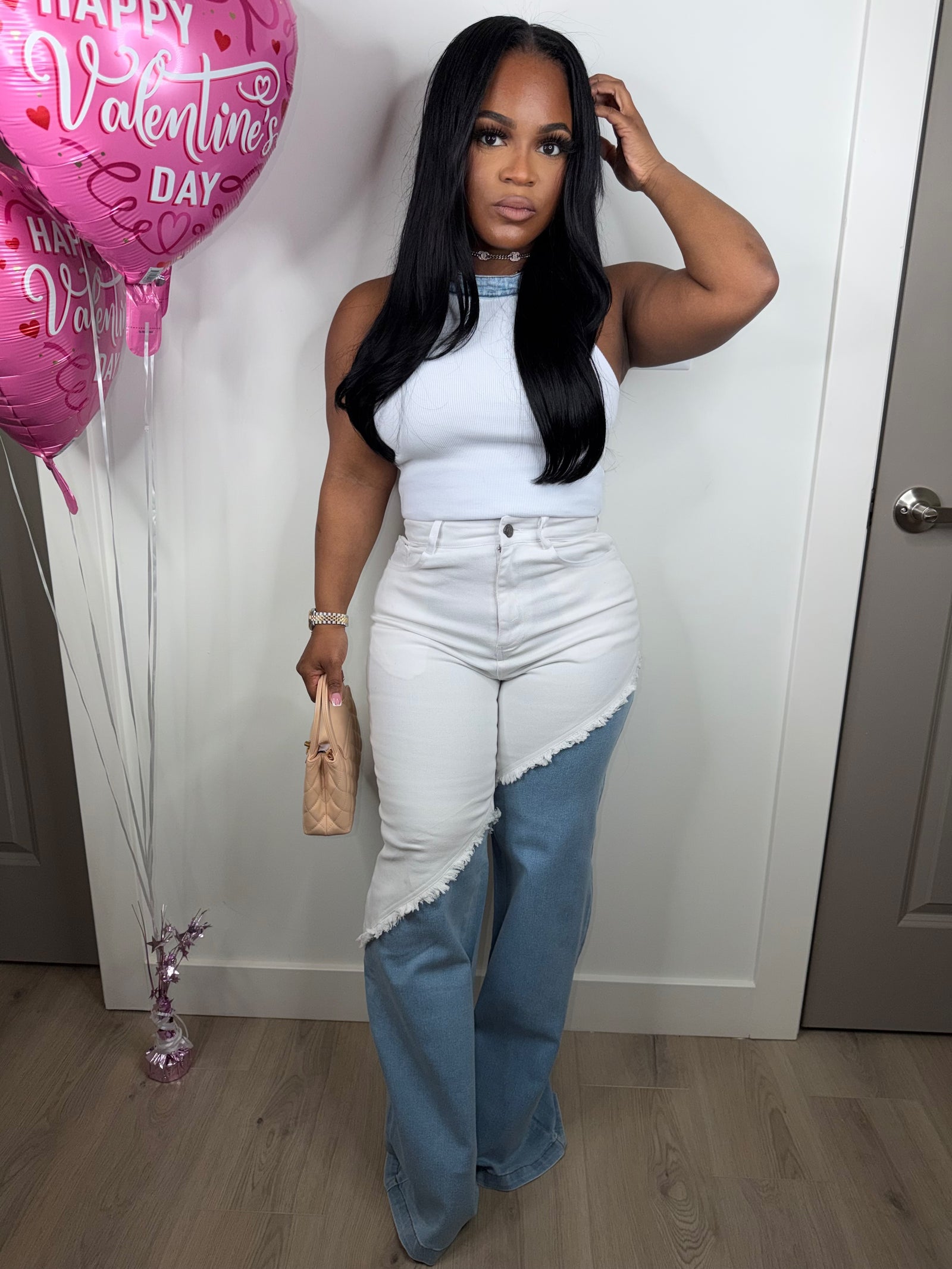 She like denim Top ONLY (Stretchy) Happy love day