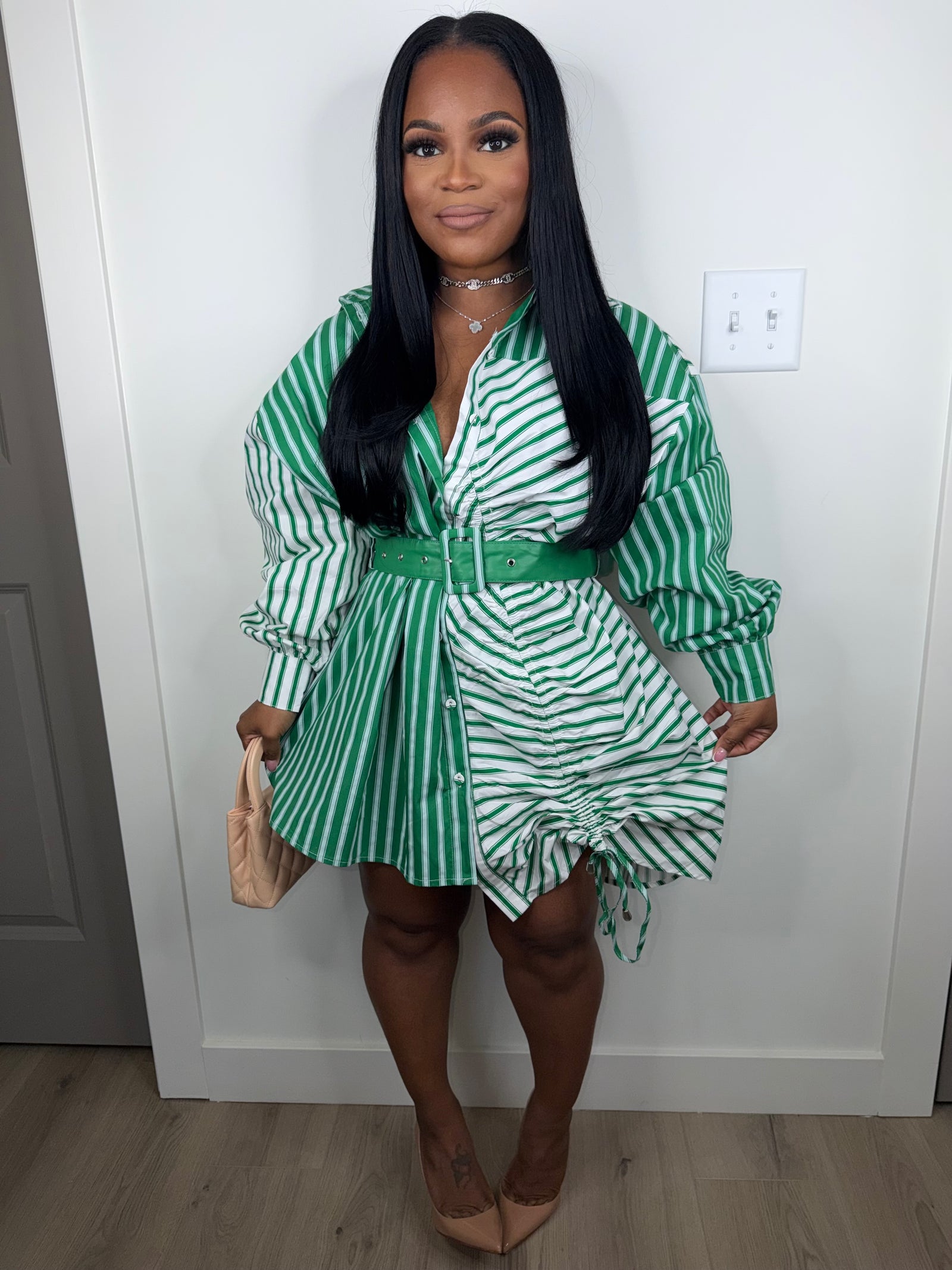 Monaco stripe babydoll dress (very oversized) green