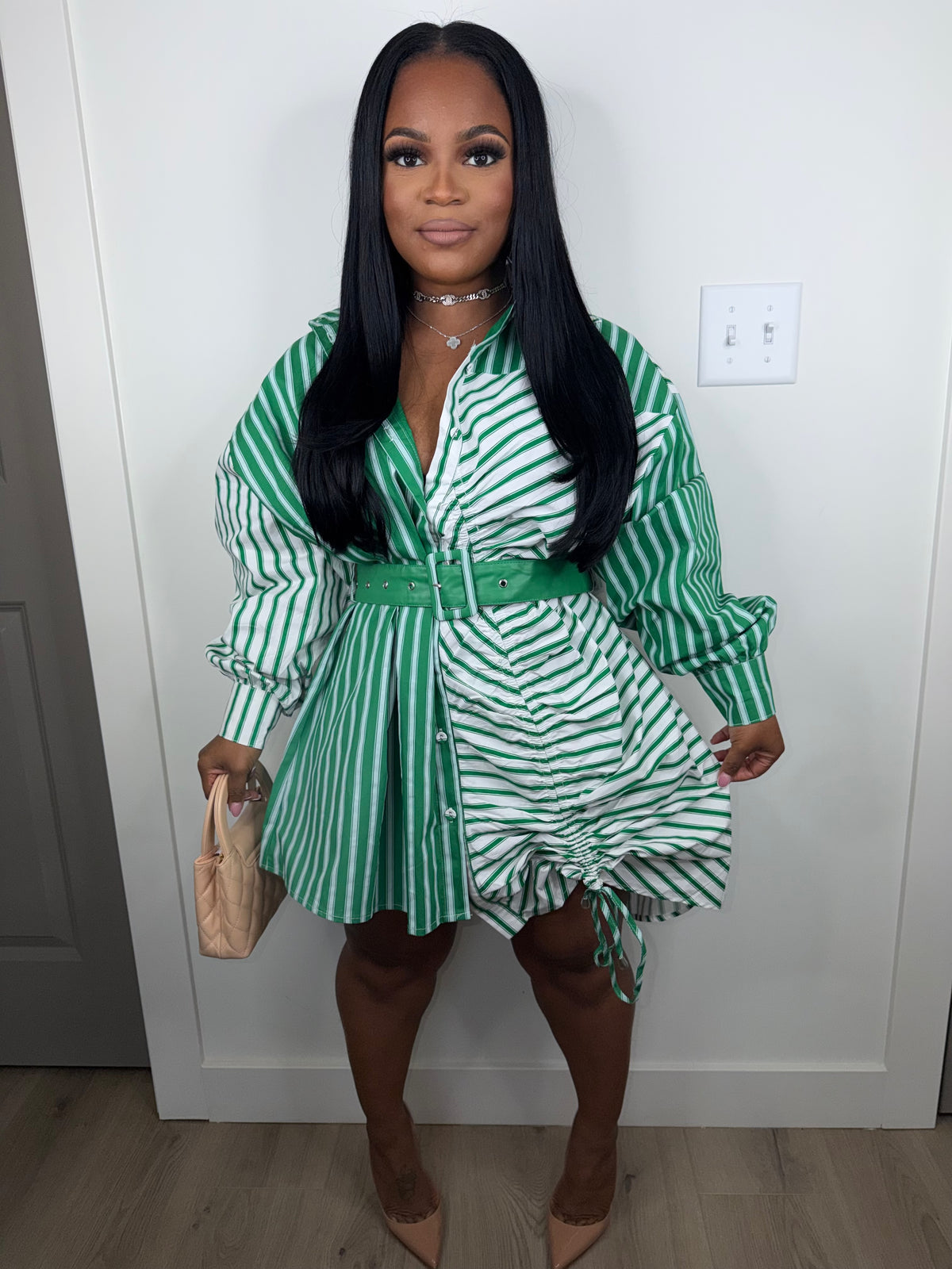 Monaco stripe babydoll dress (very oversized) green