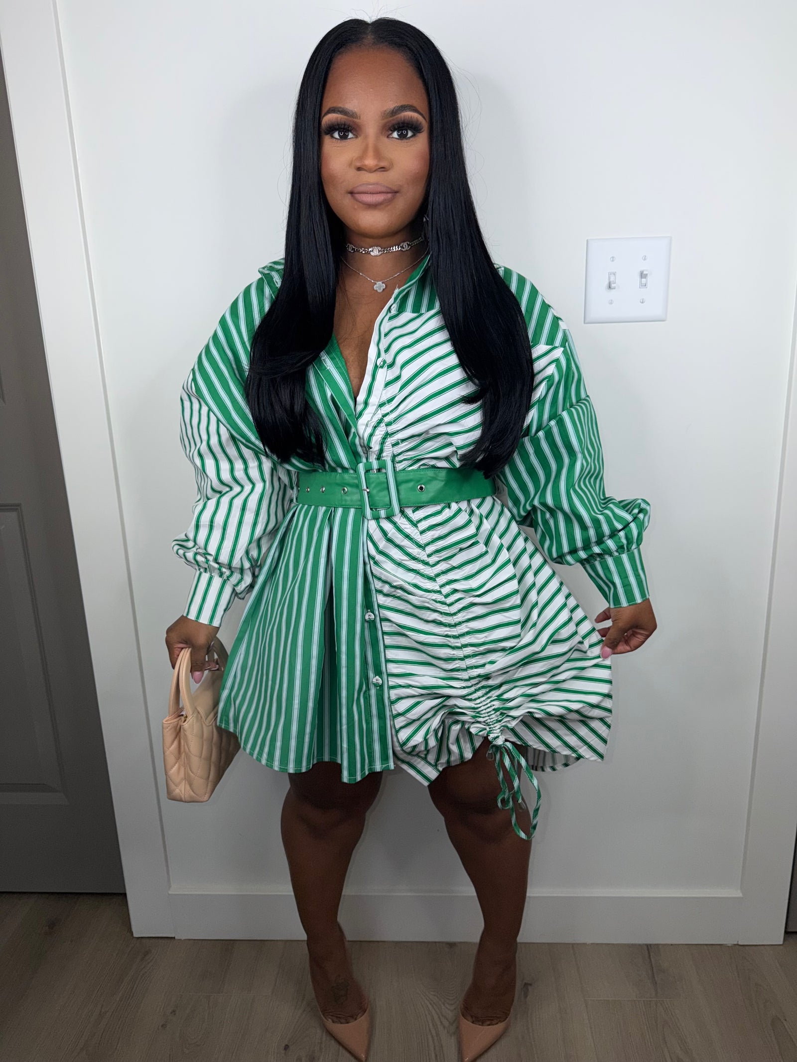 Monaco stripe babydoll dress (very oversized) green