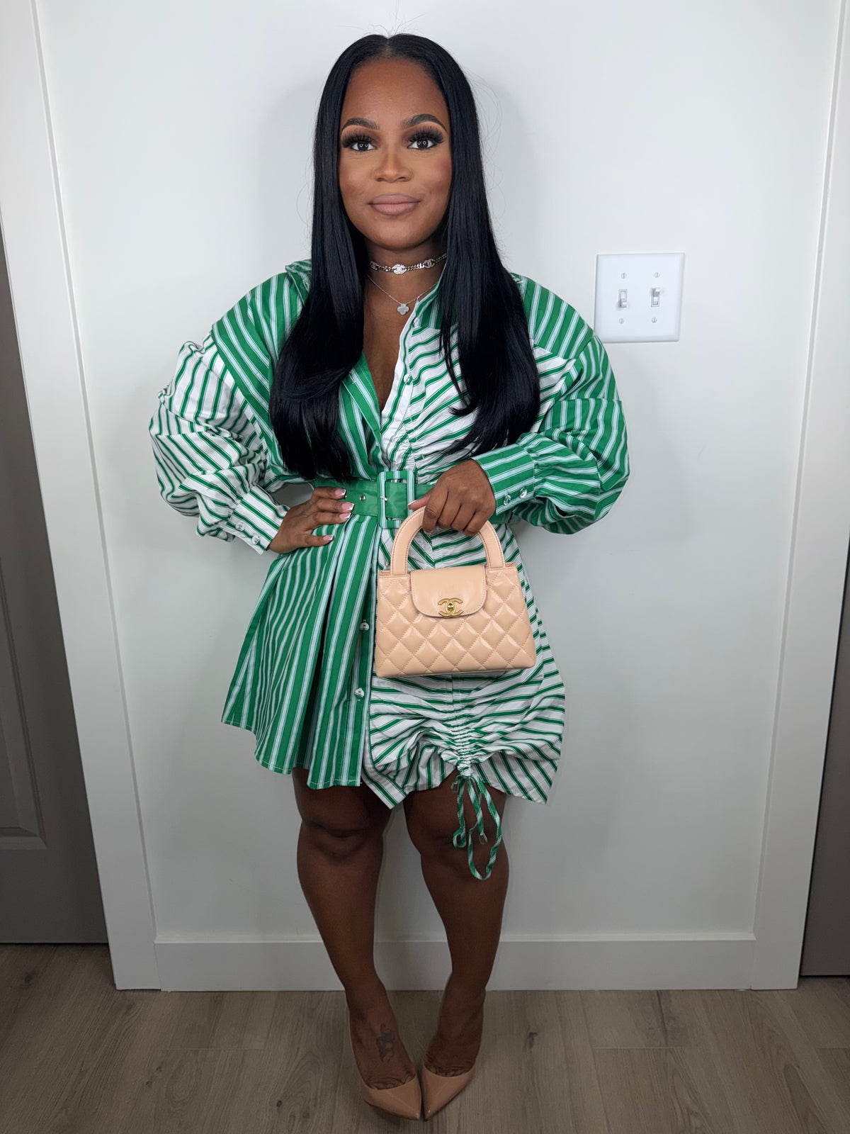 Monaco stripe babydoll dress (very oversized) green