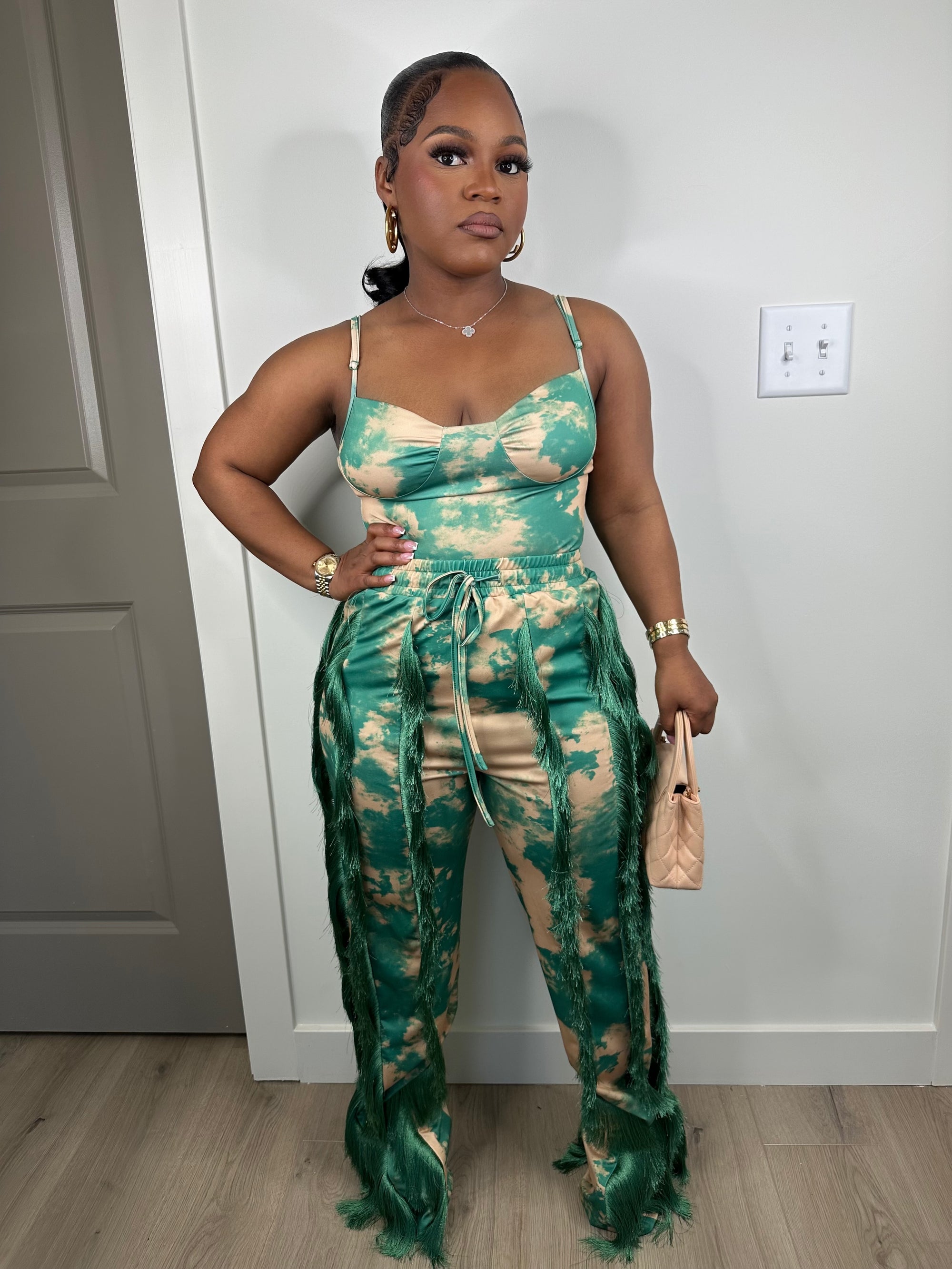 Seeing green luxe pants set (very stretchy)