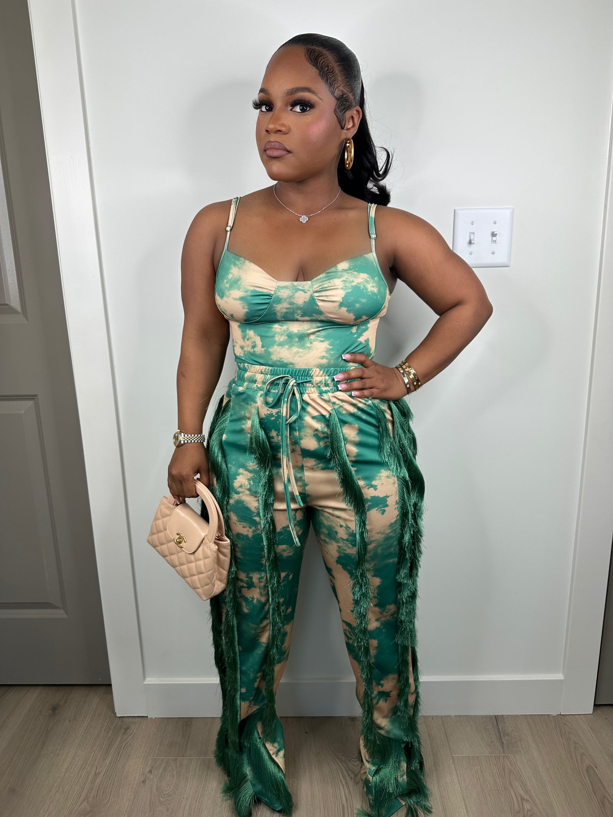 Seeing green luxe pants set (very stretchy)