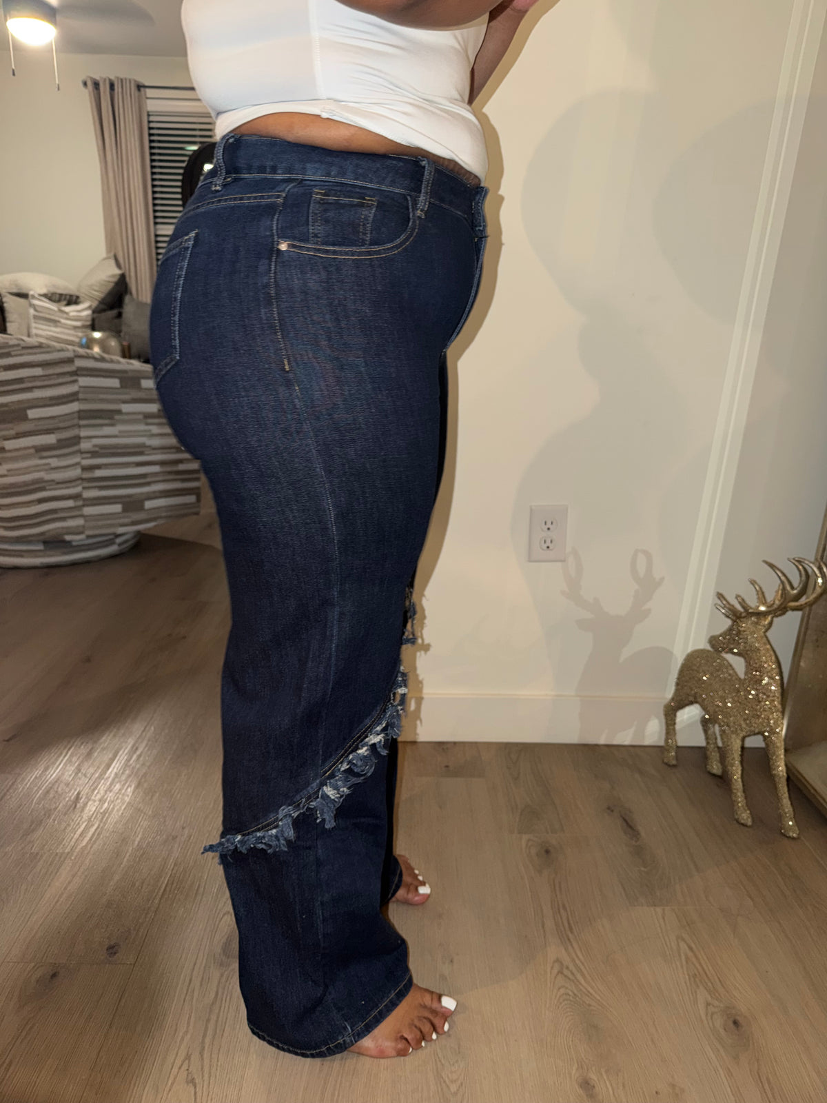 Fringe denim luxe set stretchy