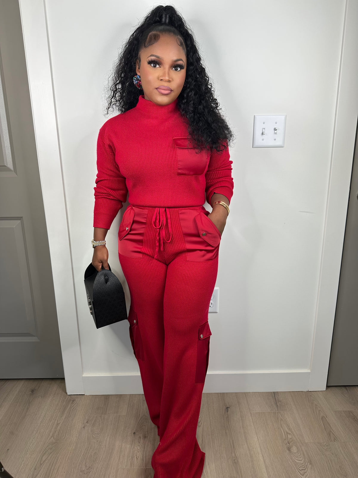 Triple Threat  luxe pants set great stretch (red)