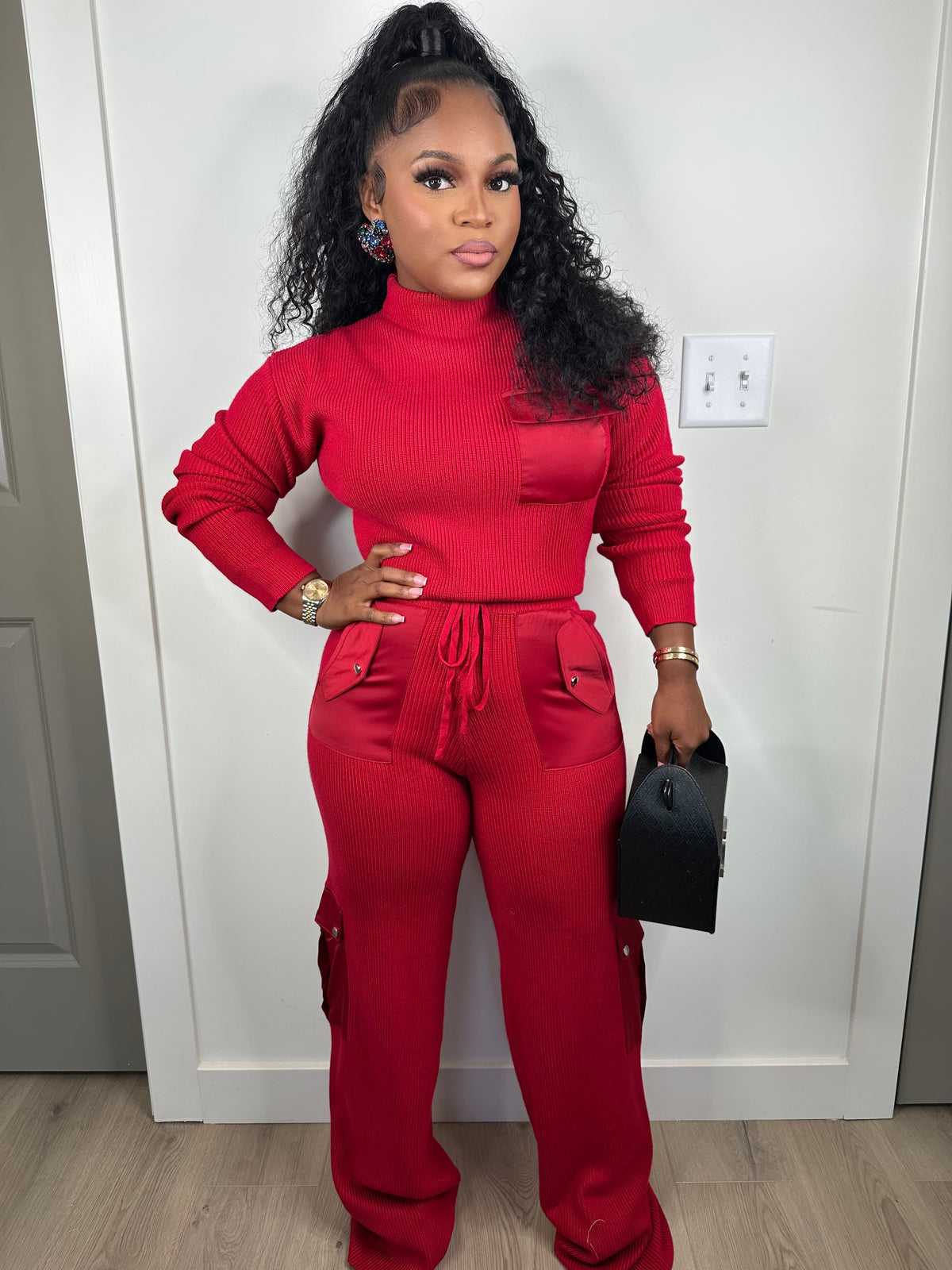 Triple Threat  luxe pants set great stretch (red)