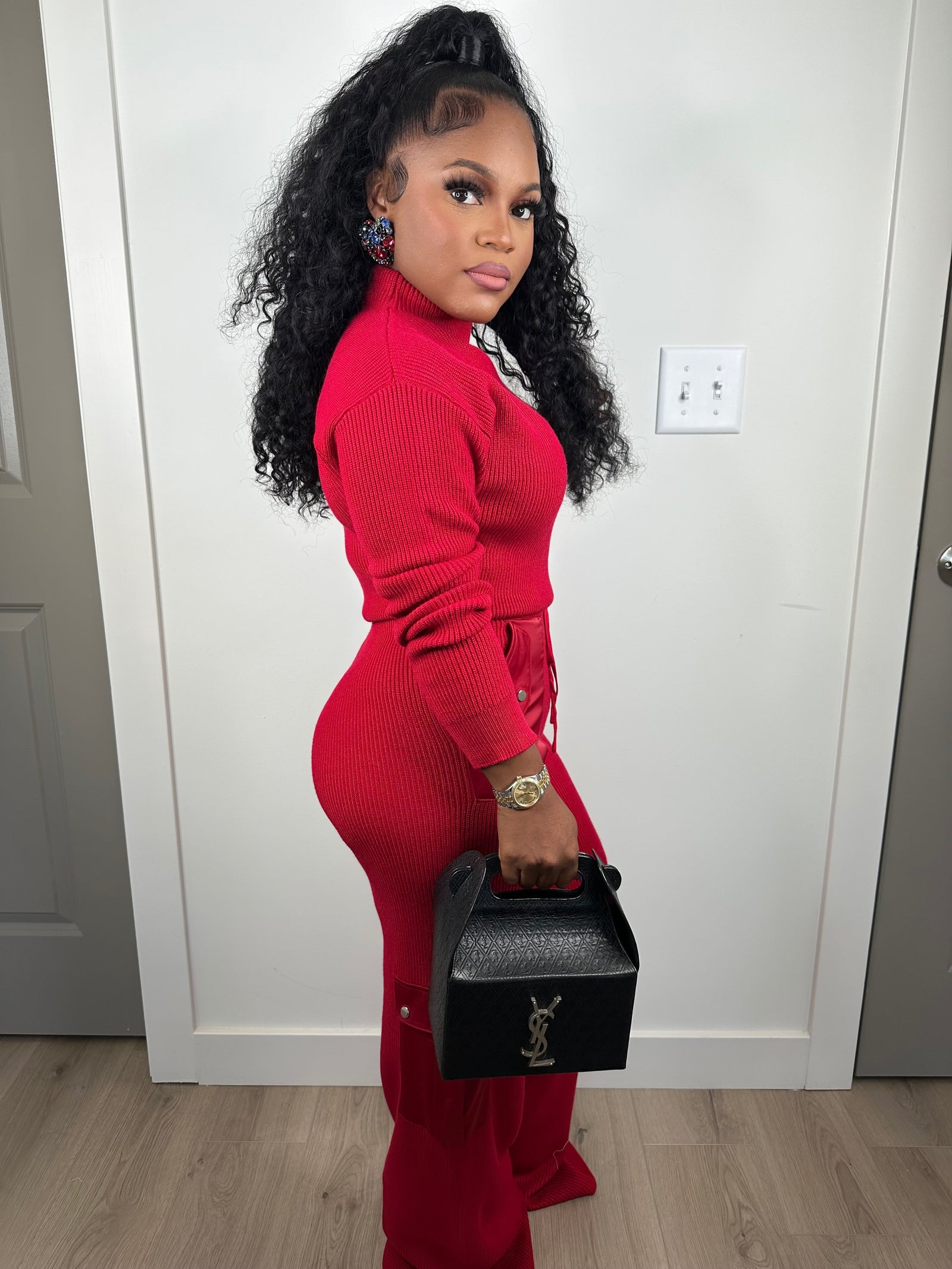 Triple Threat  luxe pants set great stretch (red)