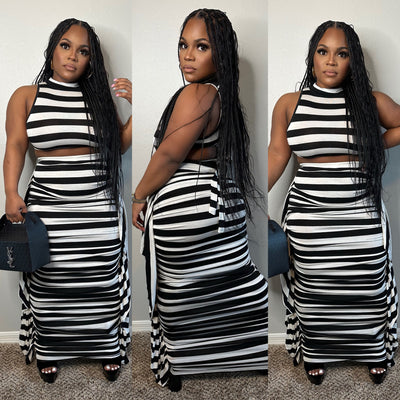 St. Lucia skirt set (small-xl) black/white FINAL RESTOCK